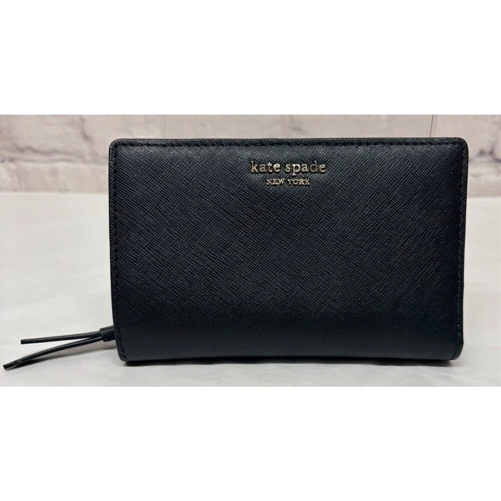 Kate Spade Saffiano Leather Compact Bifold Wallet w/ Zip-Around Coin Compartment